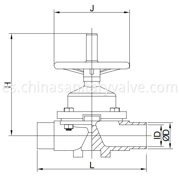 Aseptic diaphragm valve SS handwheel weld